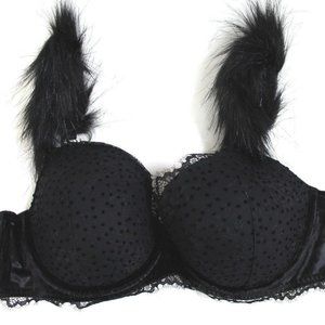 Victoria's Secret Lace Velvet Faux Fur Plunge Demi Bra Size 34DD